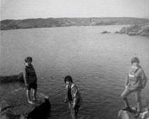 Glen Affric, Scotland 1963 Judith Taylor, Hilary Hulme, Jennifer Laing? Having a paddle in the Cullins, Isle of Skye.